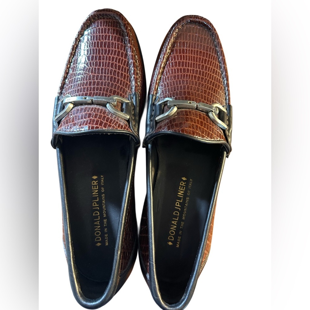 Donald J. Pliner Nadim Horsebit Loafers Croc Embossed Leather Size 9.5 - Italy - Picture 2 of 9